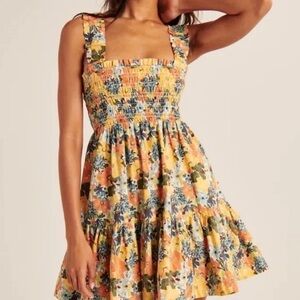 Abercrombie & Fitch Yellow Floral Smocked Mini Dress